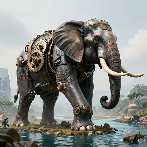 Colossal Mechanical Elephant in Surreal Realm