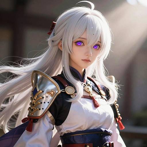 Elegant Girl in Japanese Armor with Backlighting