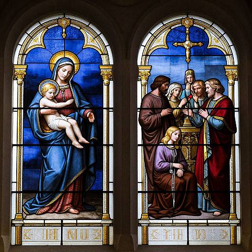 Stained Glass Mary and Disciples Scene