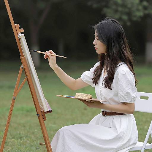 Serene Outdoor Painting Scene with Woman