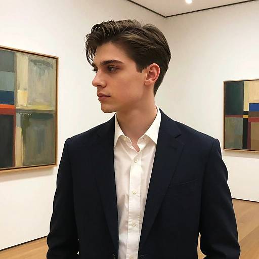 Deep Side Part Hair in Art Gallery