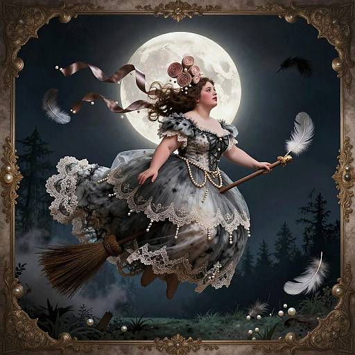 Moonlit Gothic Witch in Lace Gown
