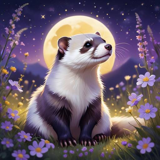 Dreamy Ferret in Starry Wildflower Field