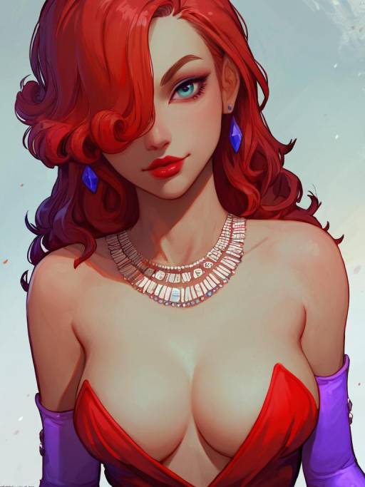 Elegant Woman in Strapless Red Dress