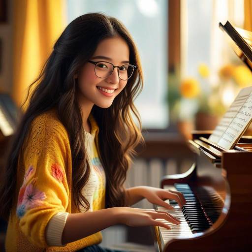 Cozy Piano Setting with Young Woman