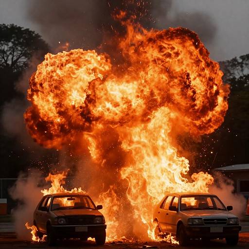 Twin Vehicles in Massive Orange Explosion