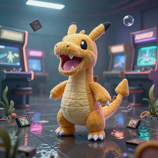 Hand-stitched Dragon Plush in Sunken Arcade