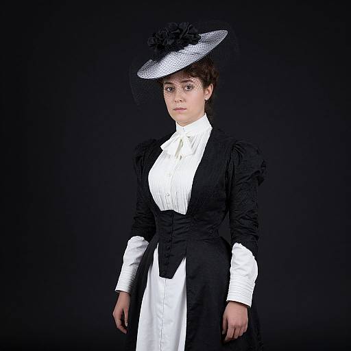 Victorian Woman in Black White Bustle