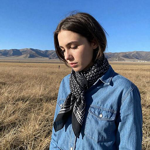Pensive Woman in a Dry Grass Field