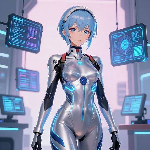 Anime Android Girl in High-Tech Lab