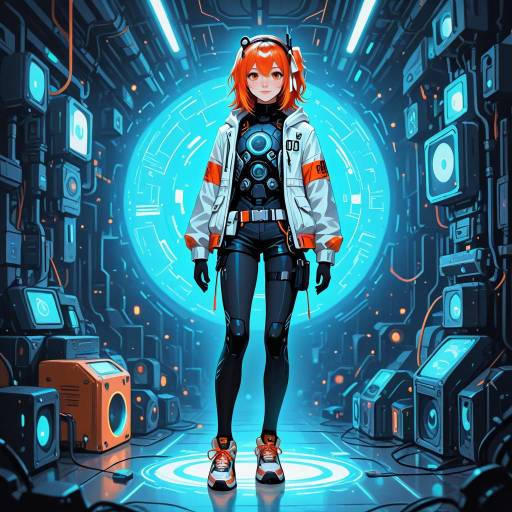 Futuristic Android Girl with Orange Hair