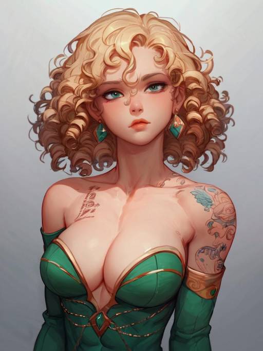 Blonde Beauty in Emerald Elegance