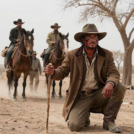 Desert Encounter with Rugged Figures