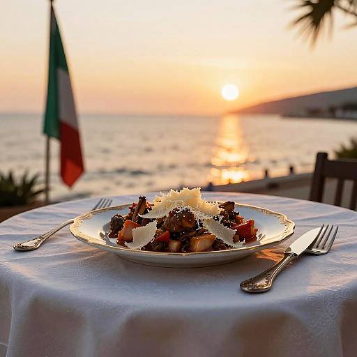 Italian Seaside Table Setting at Sunset