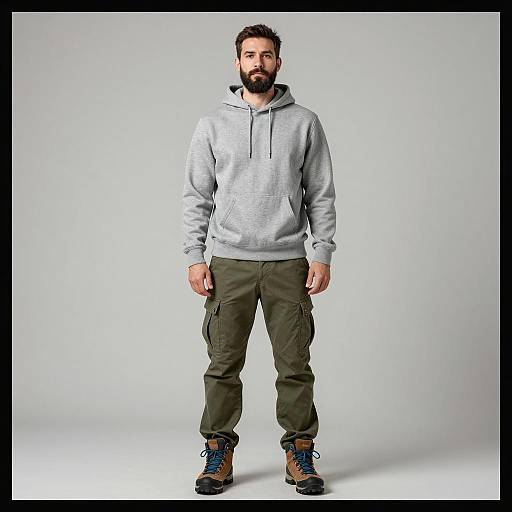 Man in Gray Hoodie and Cargo Pants