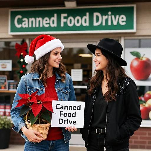 Festive Charitable Moment Outside Store