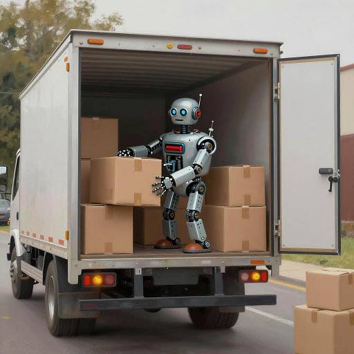 Retro Robot Unloading Delivery Truck