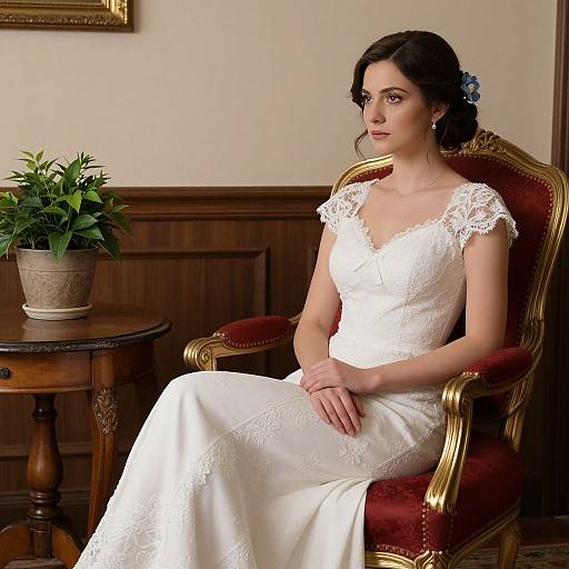 Elegant Woman in Classic Red Chair
