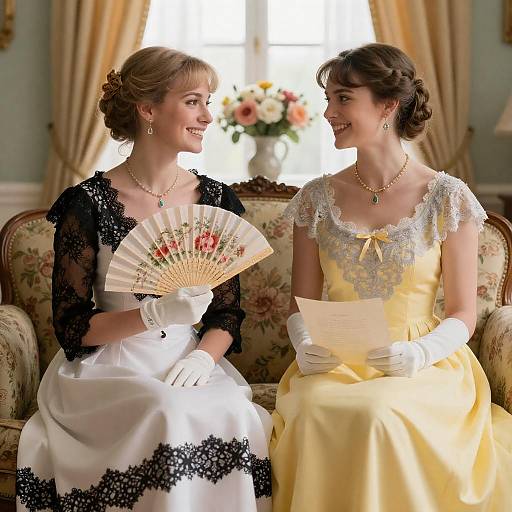 Elegant Portrait of Two Women in Vintage Dresses