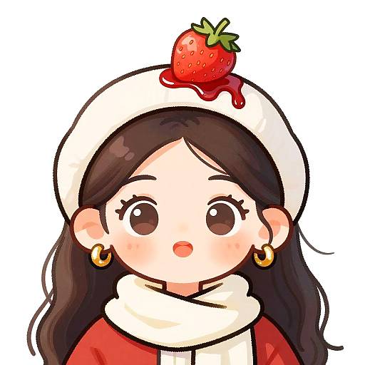 Cute Cartoon Woman with Strawberry Bonnet