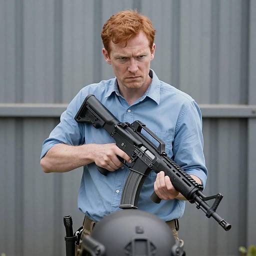 Intense Portrait of a Red-Haired Soldier