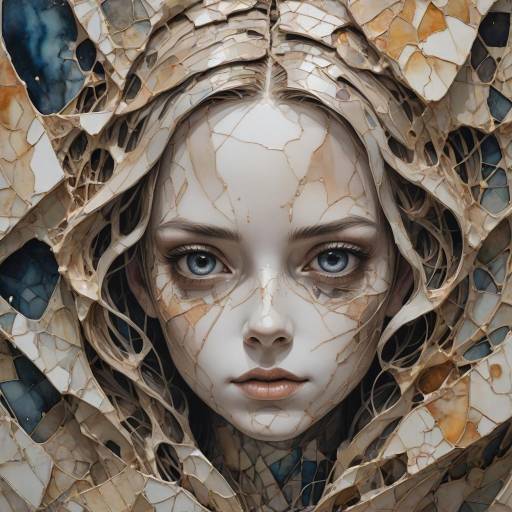 Intricate Watercolor Doll in Abstract Art