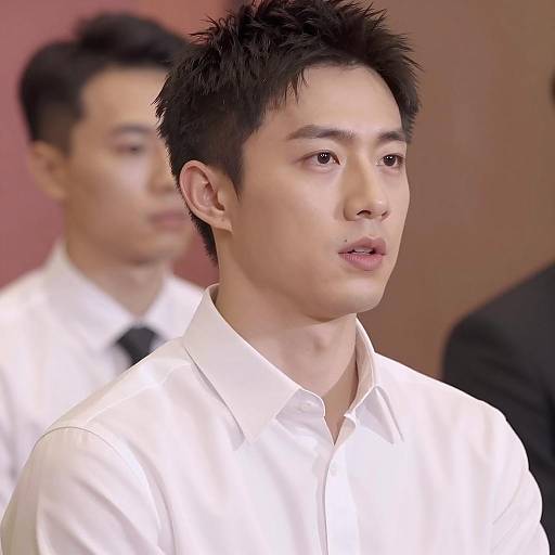 Focused Young Man in White Dress Shirt