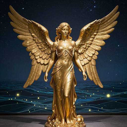 Hyper-Detailed Gold Angel Sculpture