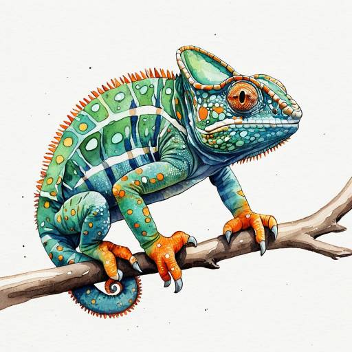 Watercolor Hand-Drawn Colorful Chameleon