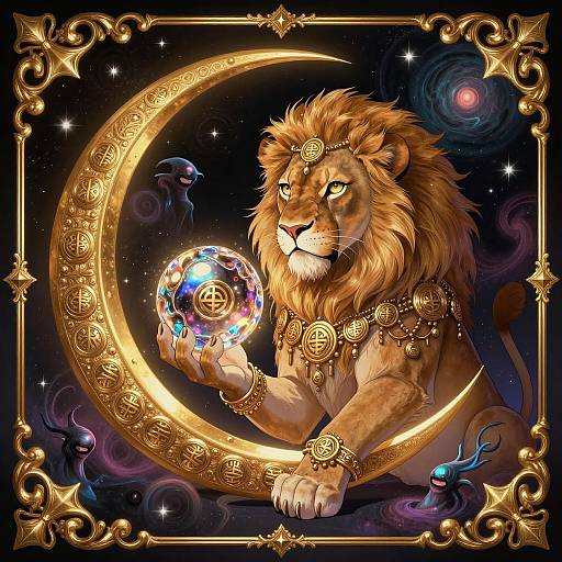 Crescent Moon Lioness with Glowing Orb