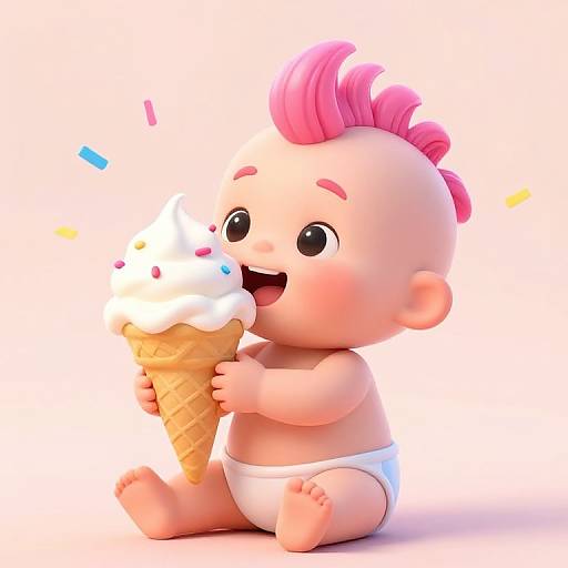 Playful Baby with Pink Mohawk Ice Cream