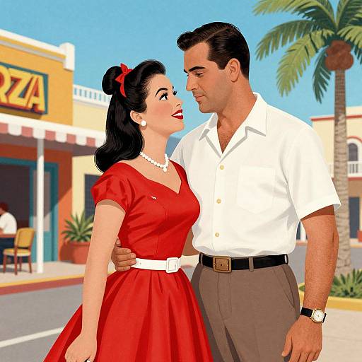 Vintage 1950s Mexican Couple Illustration