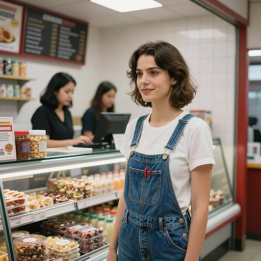 Candid Deli Scene with Smiling Woman