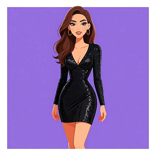 Stylish Woman in Black Sequined Mini Dress