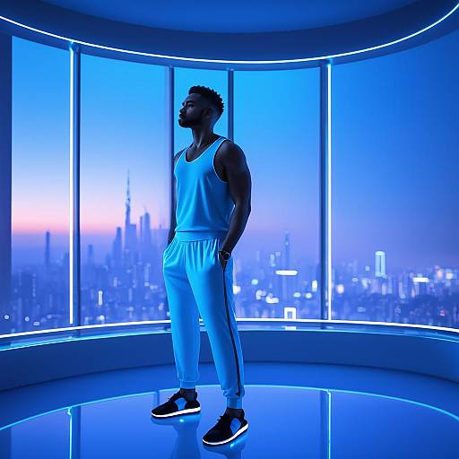 Futuristic Bedroom Morning Neon Contemplation