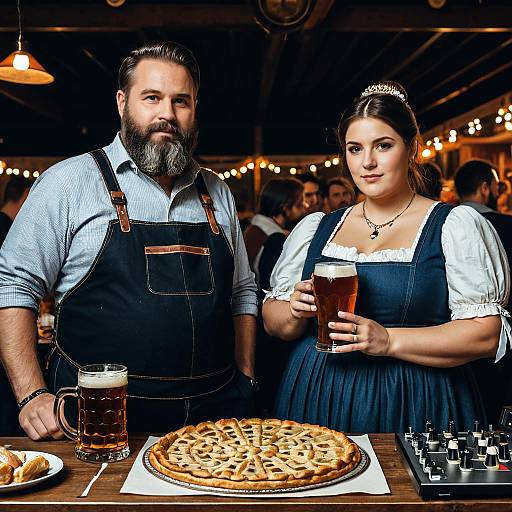 Oktoberfest Couple with Beer and Pastries