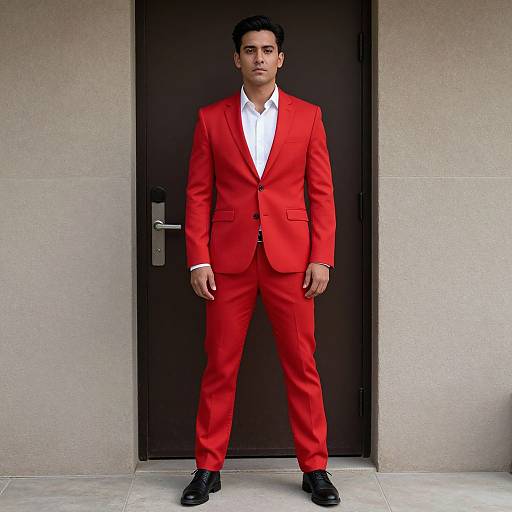 Man in Red Suit by Door