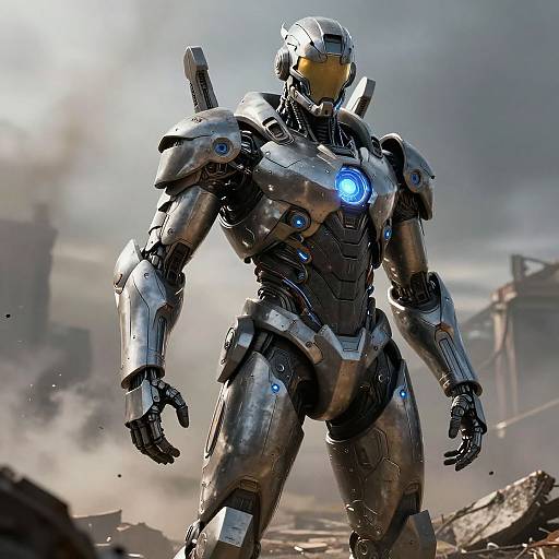 Futuristic AI Soldier in Exoskeleton
