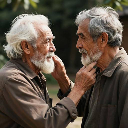 Elderly Men Sharing Tender Moment Outdoors