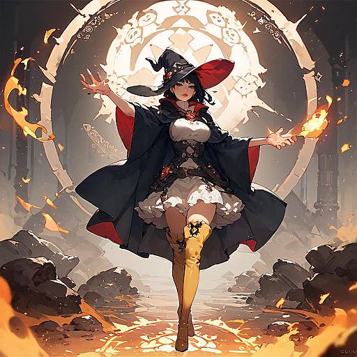 Serious Witch in Dimly Lit Dungeon