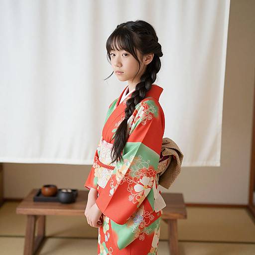 Serene Asian Girl in Traditional Kimono
