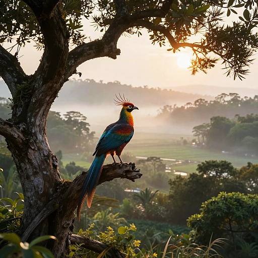 Palami Bird on Misty Sunrise Tree