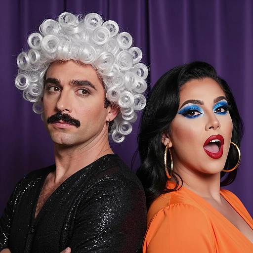 Dramatic Duo in Colorful Attire