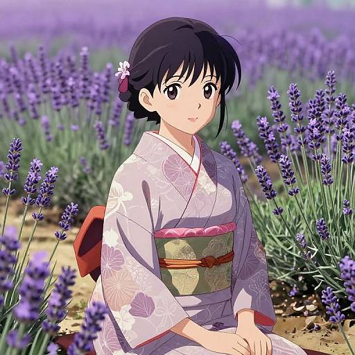 Lavender Anime Girl in Kimono