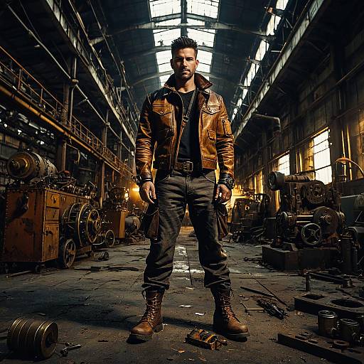 Steampunk Male Mechanic in Abandoned Factory