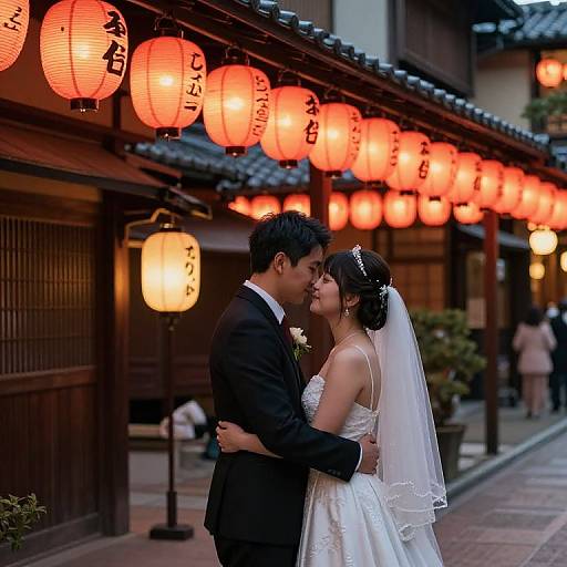 Romantic Couple Under Kyoto Lanterns