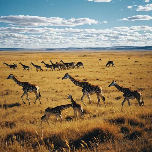 Giraffes Roaming Golden Grasslands