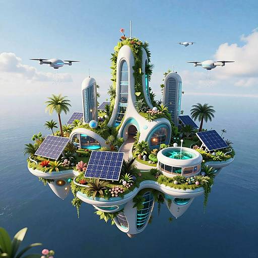 Ecofuturistic Floating City Aerial View