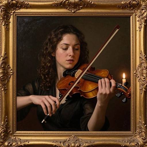 Hyperrealistic Violinist Portrait Candlelight