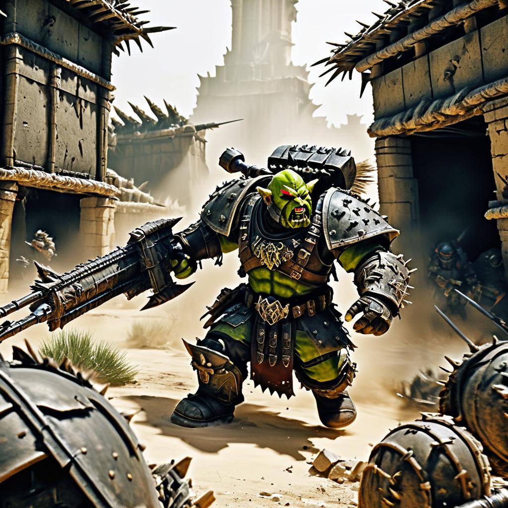 Ork Warlord Charging into Battle Scene